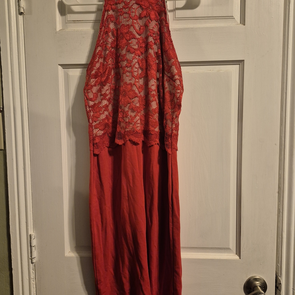 Red Lace Halter Dress